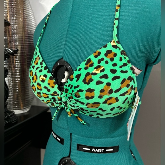 Luli Fama Dale Guapa leopard molded push up bandeau halter bikini top - Picture 2 of 14